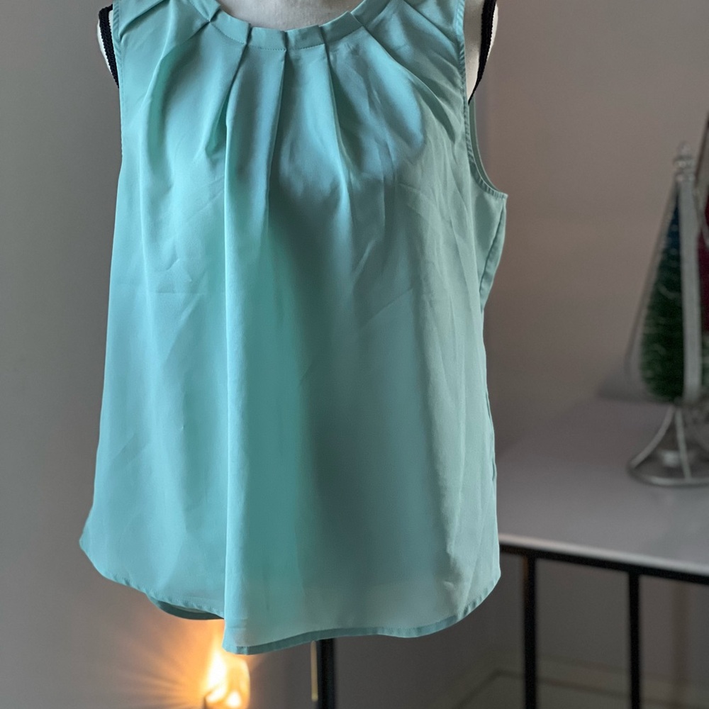 New York & Company Green Sleeveless Blouse with Ruched Detail